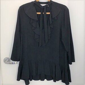 & Other Stories Black Ruffle Tie Neck Blouse Top Size 8
